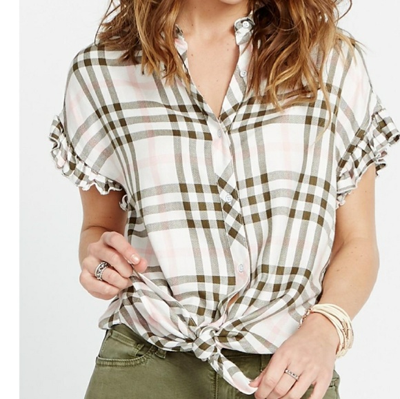Buffalo David Bitton Tops - BUFFALO DAVID BRITTON Daleena Plaid Cap Sleeve Top